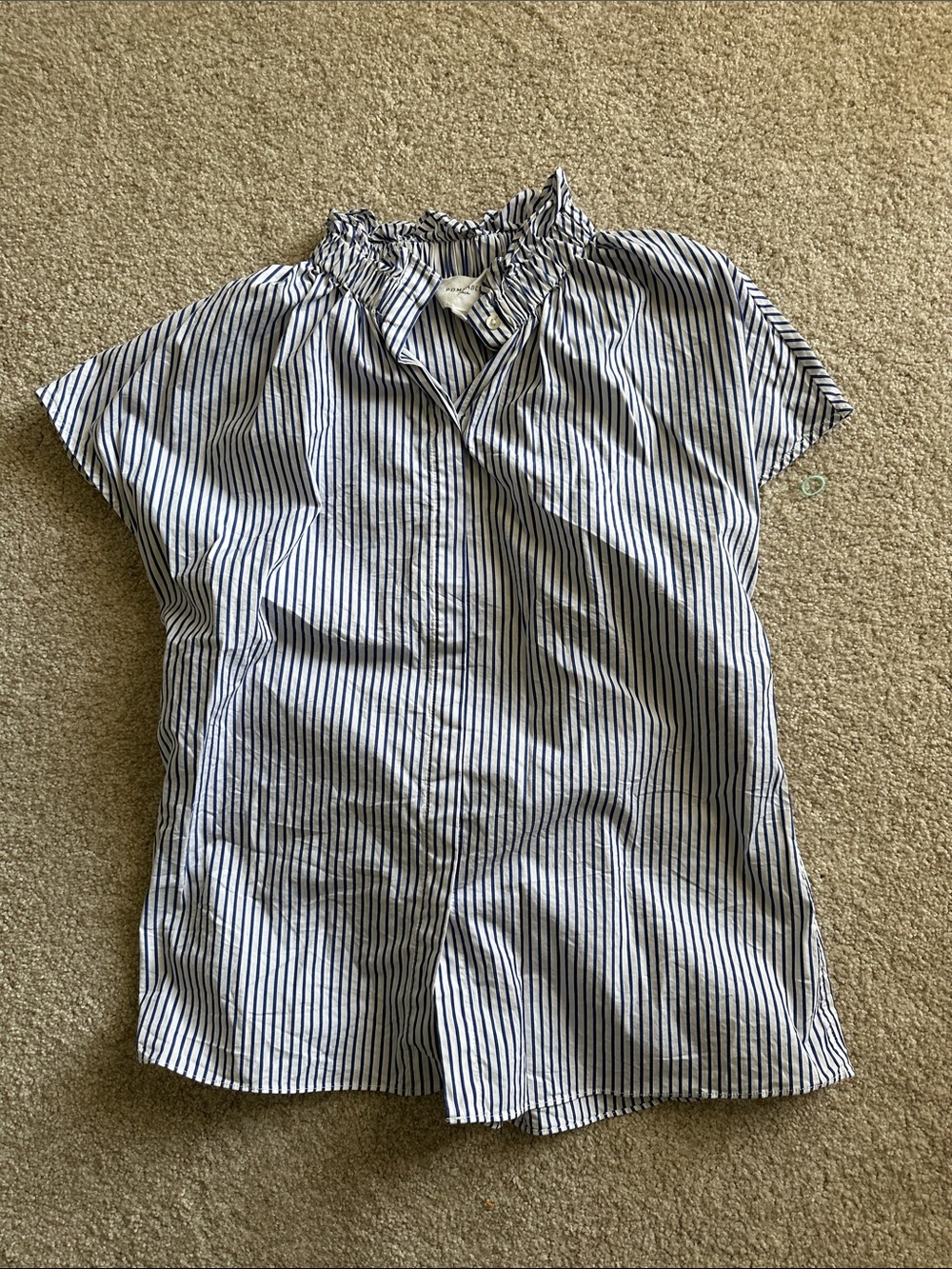Pomander Place Navy & White Striped Ruffle Collar Top